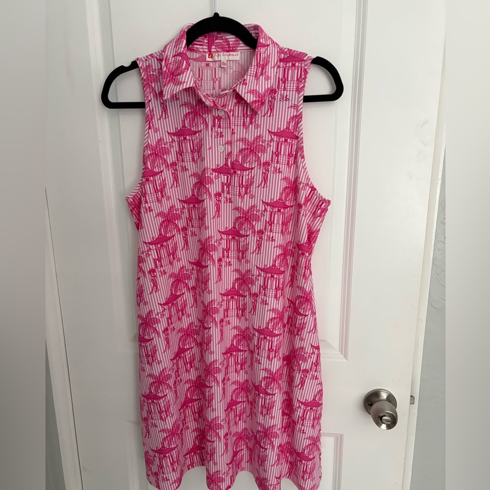 Jude Connally Hot Pink and White Print Sleeveless Dress Size Medium EUC